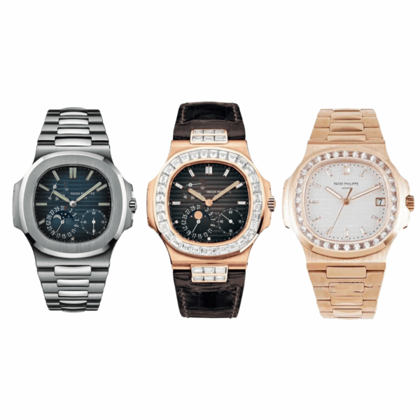 Combo di 3 orologi Patek Philippe Moon Phase + Patek Nautilus White + Patek Philippe Baguette